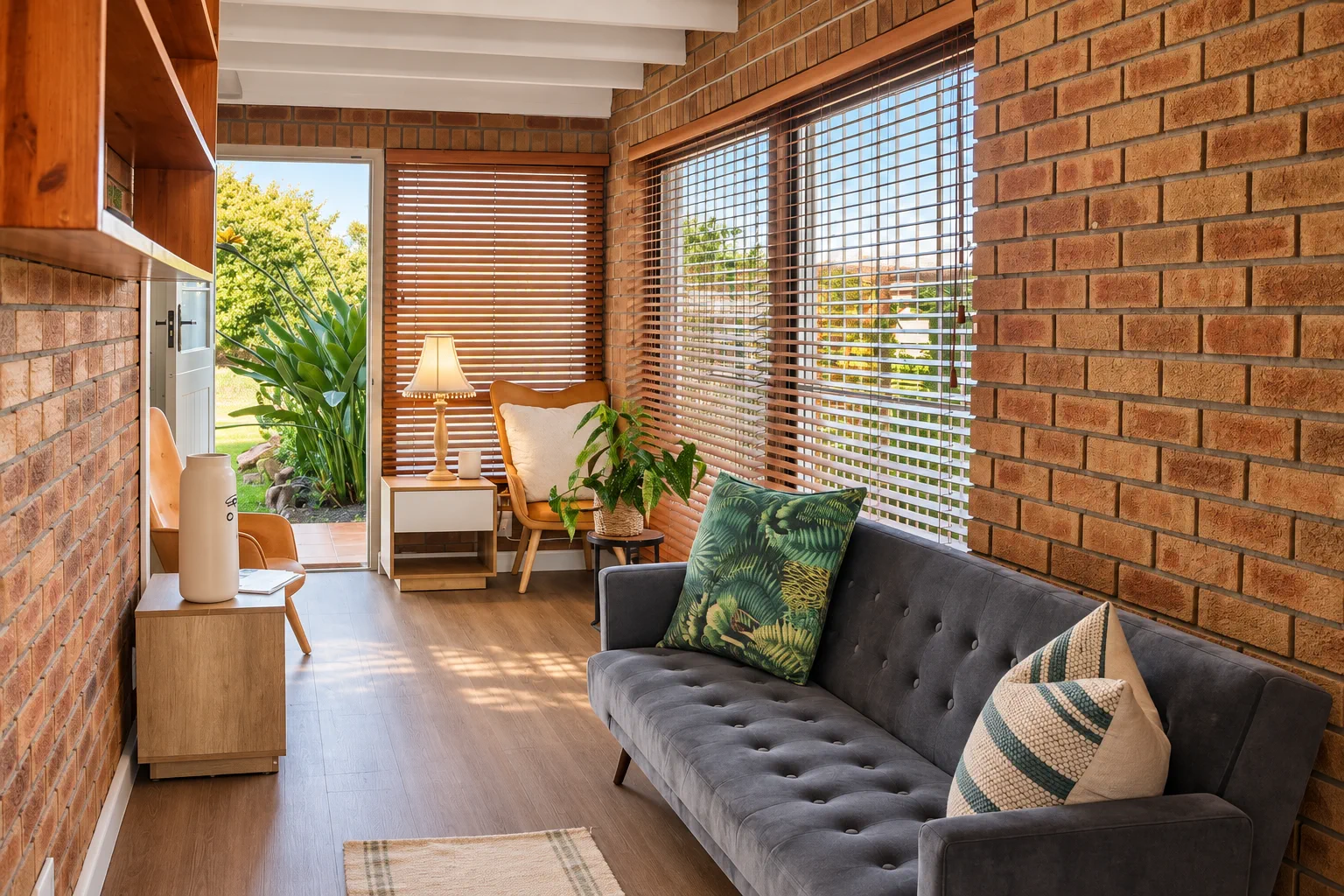 Family Apartment, Brick sun lounge opening onto the garden
