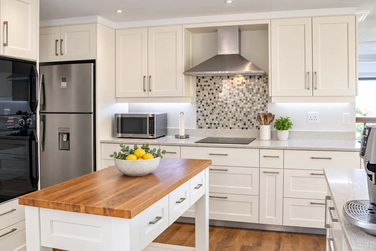 Sea View Apartment, Kitchen with butcher block island